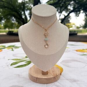 Chalcedony Aquamarine Amazonite Sea Green Diamond Drop ArtDeco Romantic Necklace
